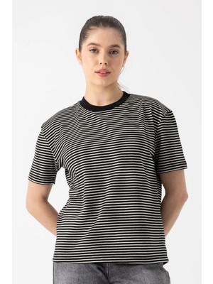 i8 Denim Kısa Kollu Çizgili T-Shirt