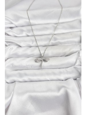 Oska Global 316L Çelik Zincir Gümüş Renk Yusufçuk Model Zirkon Taşlı Kadın Kolye - Lisinya