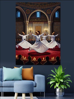 Tablomega Tapınakta Semazen Gösterisi Tasavvuf Sanatı Dekoratif Kanvas - Mdf Ahşap Tablo