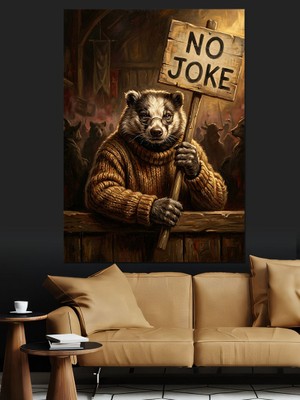 Karizma Tablo No Joke Yazılı Bal Porsuğu Figürü Dekoratif Kanvas - Mdf Ahşap Tablo