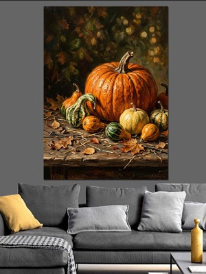 Tablomega Kabaklı Sonbahar Natürmort Mutfak Tablosu Dekoratif Kanvas - Mdf Ahşap Tablo