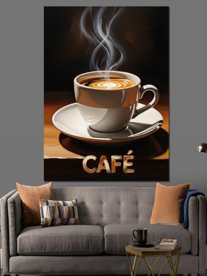 Karizma Tablo Dumanı Tüten Sıcak Kahve Fincanı Dekoratif Kanvas - Mdf Ahşap Tablo