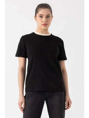 i8 Denim Kontrast Yaka Basic T-Shirt