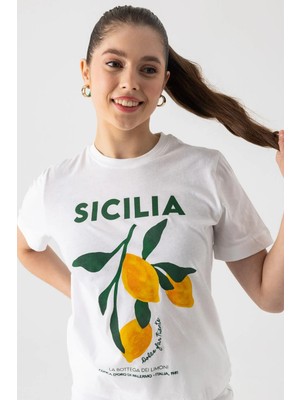 i8 Denim Sicilia Baskılı Nakışlı T-Shirt