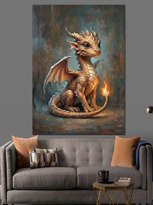 Karizma Tablo Küçük Kanatlı Ejderha Yavrusu Tablosu Dekoratif Kanvas - Mdf Ahşap Tablo