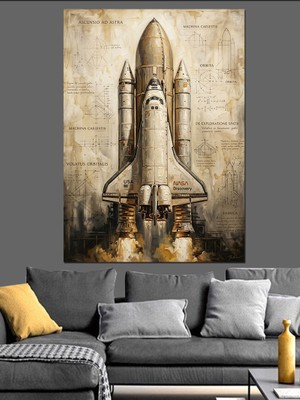 Karizma Tablo Uzay Mekikleri Teknik Çizim Tablosu Dekoratif Kanvas - Mdf Ahşap Tablo