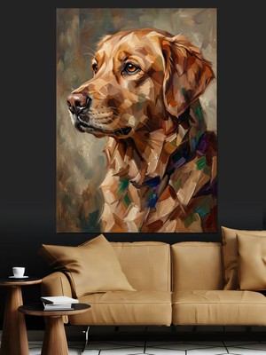Karizma Tablo Mağrur Bakışlı Kahverengi Köpek Portresi Dekoratif Kanvas - Mdf Ahşap Tablo