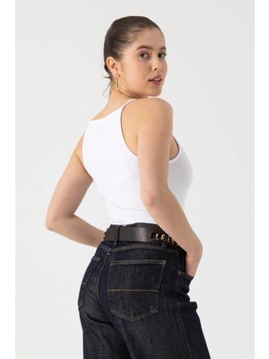 i8 Denim Askılı Halter Yaka Atlet