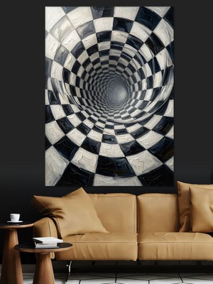 Karizma Tablo Dama Desenli Derin Tünel Illüzyonu Dekoratif Kanvas - Mdf Ahşap Tablo