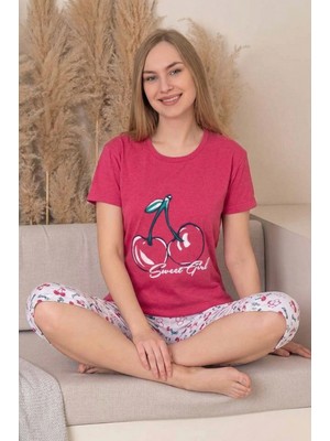 Farya Home Pamuklu Desenli Kısa Kollu Bermuda Kapri Pijama Takımı