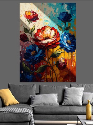 Karizma Tablo Renkli Boyalı Modern Çiçek Demeti Dekoratif Kanvas - Mdf Ahşap Tablo