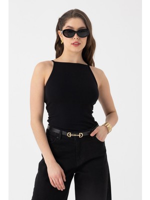 i8 Denim Askılı Halter Yaka Atlet