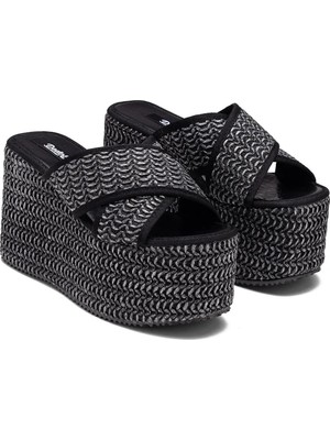 Dedos Kadın Yüksek Topuklu Hasır Detaylı Çapraz Platform Hafif Taban Terlik 18010