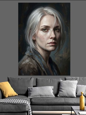 Karizma Tablo Beyaz Saçlı Kadın Dramatik Portre Dekoratif Kanvas - Mdf Ahşap Tablo