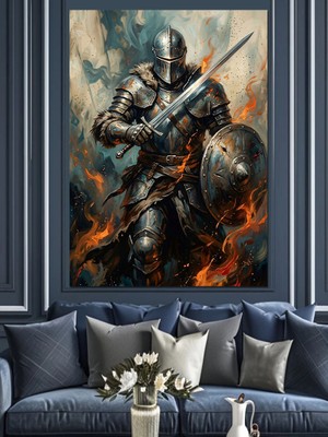 Karizma Tablo Zırhlı ve Kılıçlı Ortaçağ Şövalyesi Dekoratif Kanvas - Mdf Ahşap Tablo