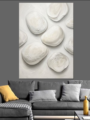 Karizma Tablo Beyaz Çakıl Taşları Zen Bahçesi Dekoratif Kanvas - Mdf Ahşap Tablo