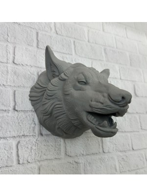 Oska Global Gri Kurt Duvar Biblosu Güçlü Detaylı Dekoratif Tasarım 25X19 cm - Lisinya