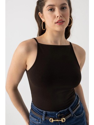 i8 Denim Askılı Halter Yaka Atlet