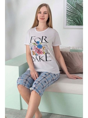 Farya Home Pamuklu Desenli Kısa Kollu Bermuda Kapri Pijama Takımı