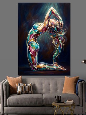 Karizma Tablo Yoga Yapan Renkli Soyut Figür Dekoratif Kanvas - Mdf Ahşap Tablo
