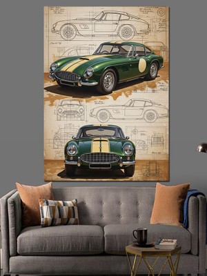 Karizma Tablo Klasik Yeşil Yarış Arabası Şeması Dekoratif Kanvas - Mdf Ahşap Tablo