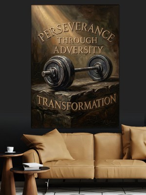 Karizma Tablo Perseverance Through Adversity Dambıl Yazısı Dekoratif Kanvas - Mdf Ahşap Tablo