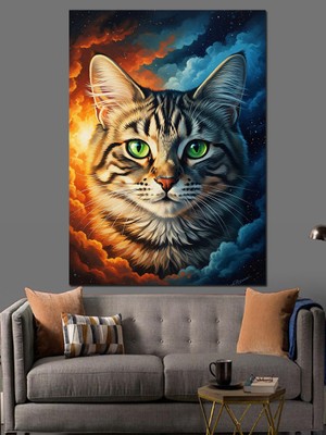 Karizma Tablo Uzay Gözlü Kedi Yakın Portre Dekoratif Kanvas - Mdf Ahşap Tablo