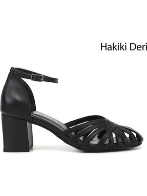 Gönderi(r) Kadın Siyah  Kalın Topuklu Hakiki Deri Ayakkabı