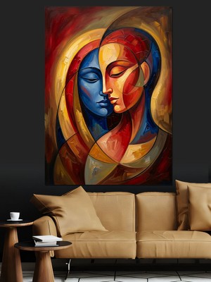 Karizma Tablo Parçalı Renkli Iki Yüz Portresi Dekoratif Kanvas - Mdf Ahşap Tablo