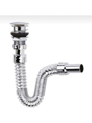 Oska Global Krom Basmalı Sifon -Körüklü Sifon Bas Stoplu Lavabo Mutfak Sifonu-Paslanmaz ( Lisinya )