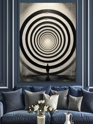 Karizma Tablo Optik Illüzyon Spiral ve Insan Dekoratif Kanvas - Mdf Ahşap Tablo