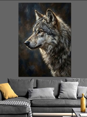 Karizma Tablo Profilden Kurt Başı Vahşi Portre Dekoratif Kanvas - Mdf Ahşap Tablo