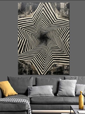 Karizma Tablo Siyah Beyaz Spiral Geometrik Illüzyon Dekoratif Kanvas - Mdf Ahşap Tablo