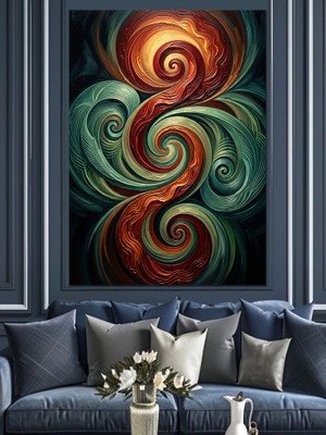 Karizma Tablo Turuncu ve Yeşil Sarmal Girdap Dekoratif Kanvas - Mdf Ahşap Tablo