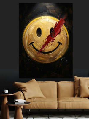 Karizma Tablo Kanlı Gülen Yüz Smiley Afiş Dekoratif Kanvas - Mdf Ahşap Tablo