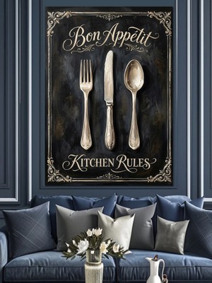 Karizma Tablo Bon Appetit Mutfak Kuralları Tabelası Dekoratif Kanvas - Mdf Ahşap Tablo
