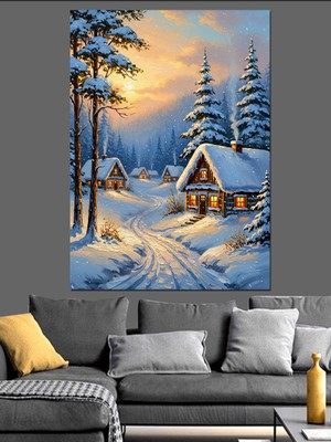 Karizma Tablo Karlar Içinde Kış Evi Manzarası Dekoratif Kanvas - Mdf Ahşap Tablo