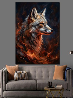 Karizma Tablo Alevler Içinde Vahşi Kurt Portresi Dekoratif Kanvas - Mdf Ahşap Tablo