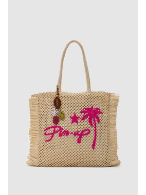 Oggo Hasır Pinup Nakışlı Omuz Çantası