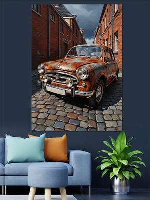 Karizma Tablo Sokakta Duran Eski Paslı Araba Dekoratif Kanvas - Mdf Ahşap Tablo