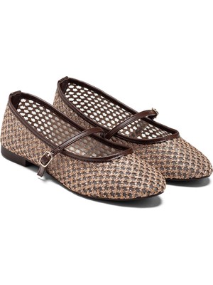 Dedos Kadın Hasır Örme Fileli Makosen Espadril Tokalı Babet 9015