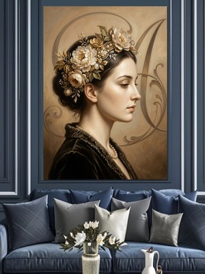 Karizma Tablo Altın Taçlı Antik Dönem Kadını Dekoratif Kanvas - Mdf Ahşap Tablo