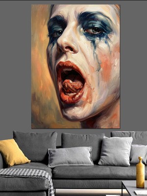 Karizma Tablo Dramatik Ağlayan Kadın Sanat Portresi Dekoratif Kanvas - Mdf Ahşap Tablo
