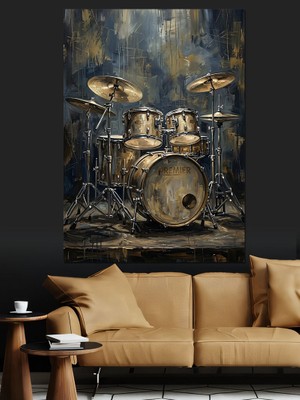 Karizma Tablo Stüdyoda Kurulu Profesyonel Bateri Seti Dekoratif Kanvas - Mdf Ahşap Tablo