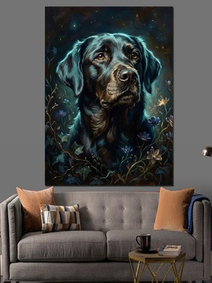 Karizma Tablo Siyah Labrador Köpek Portresi Dekoratif Kanvas - Mdf Ahşap Tablo
