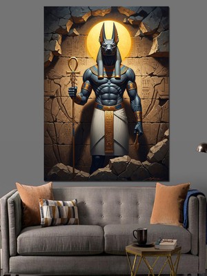 Karizma Tablo Antik Mısır Tanrısı Anubis Portresi Dekoratif Kanvas - Mdf Ahşap Tablo