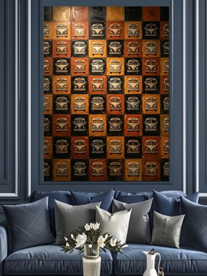 Karizma Tablo Geometrik Kareli ve Desenli Arabalar Dekoratif Kanvas - Mdf Ahşap Tablo