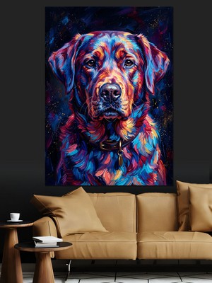 Karizma Tablo Renk Sıçratmalı Sanatsal Köpek Portresi Dekoratif Kanvas - Mdf Ahşap Tablo