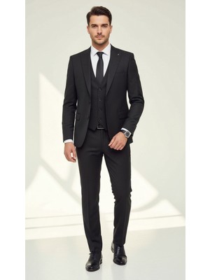 Plus Scorpion Erkek Slim Fit Takım Elbise Yelekli Modern Kesim Likralı Esnek Kumaş Kırışmaz Şık Düğün Davet Takımı