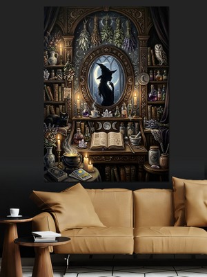 Karizma Tablo Mistik Kütüphanede Büyücü Masası Dekoratif Kanvas - Mdf Ahşap Tablo
